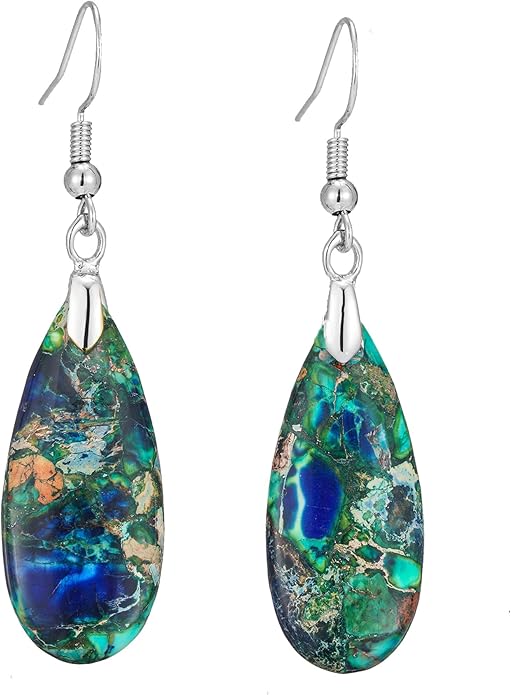 Boho Women Natural Stone Earrings Unique Healing Imperial Jasper Gemstone Energy Hypoallergenic Lightweight Dangle Drop Earrings Multiple Styles Earrings Jewelry for Birthday Party Gift