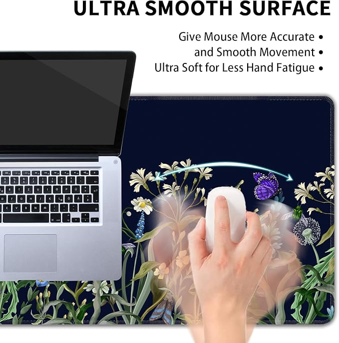 Weeds Flowers Large Mouse Pad,Gaming Keyboard Desk Pad,Extended Mouse Mat Non-Slip Rubber Base with Stitched Edges for Office Game Home XL 31.5"x11.8"