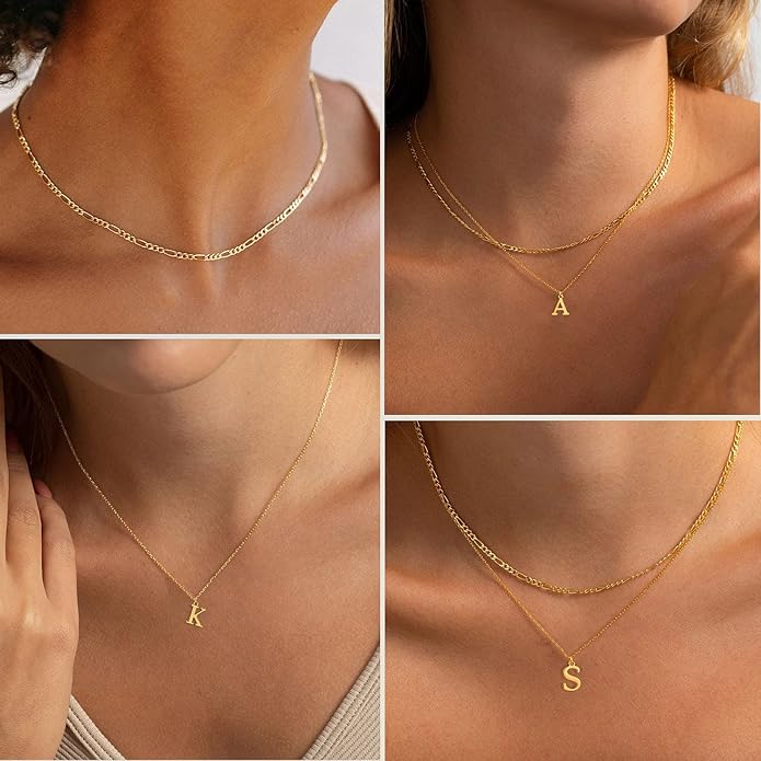 Initial Necklaces for Women Dainty Gold Silver Layered Letter Pendant Necklace Cute Figaro Chain Choker Necklace Personalized Trendy Stuff Jewelry Stack Gift for Women Her