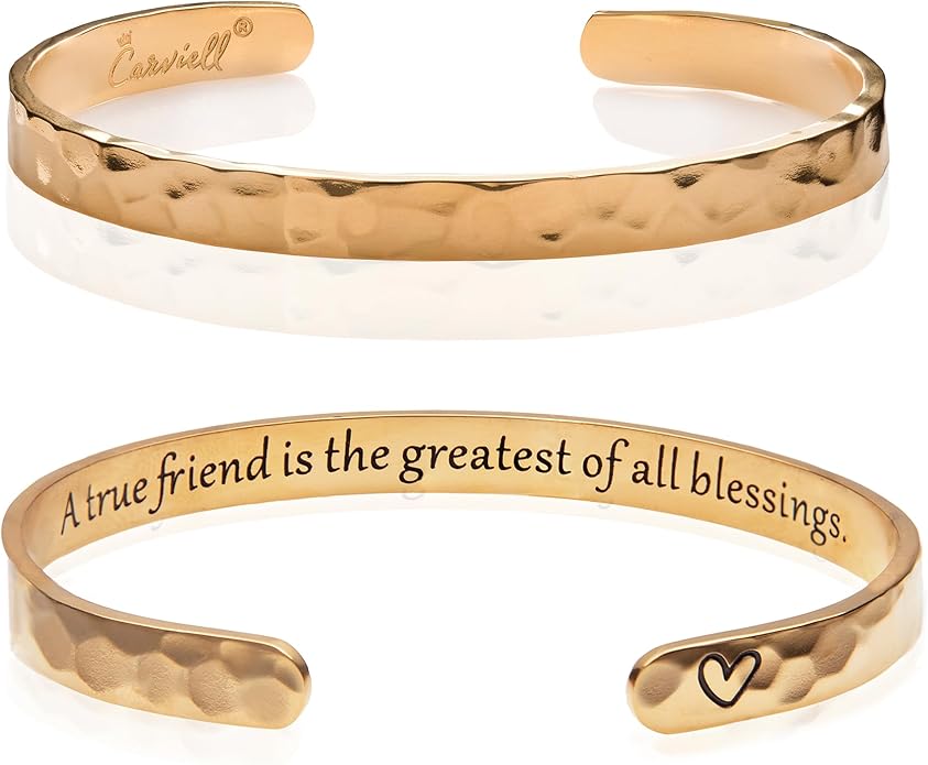 Carviell Engraved Cuff Bracelets for Women – Inspirational, Friendship, Love, Mom, Daughter, Sister, Christian, Graduation, Memorial & Wedding Gifts – 80+ Phrases – Stainless Steel, Gift-Ready