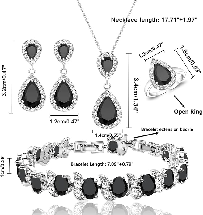 LMXXVJ Teardrop Jewelry Set for Women，Necklace Earrings Adjustable Ring Bracelet Set Fashion Formal Platinum/Gold/Rose Gold Jewelry Gift Girl/Mom/Wife/Grandmother/Best Friend/Aunt