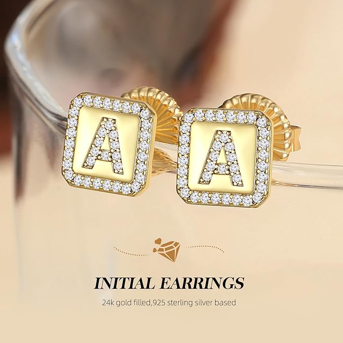 Gold Earrings for Women 24K Gold Filled Initial Earrings for Women S925 Earrings Gifts for Her