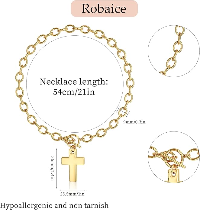 Chunky Gold Heart Necklace for Women，14K Gold Plated Puffy Heart Pendant Bold Chain Necklace with Toggle Clasp，Waterproof Non Tarnish Hypoallergenic Chunky Statement Jewelry Gift for Women