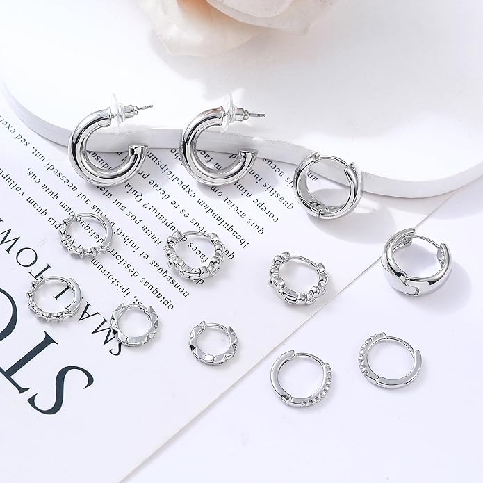 6 Pairs Gold Hoop Earrings Set for Women, 14K Gold Plated Small Huggie Hoops Earrings Hypoallergenic, Lightweight Tiny Cartilage Piercings Earrings Jewelry for Women Gifts.