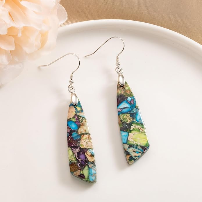SELOVO Jasper Stone Earrings for Women Trendy Dangle Earrings Fishhook Drop Earrings