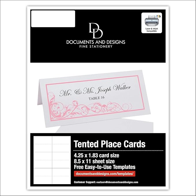 Scribble Vintage Swirl Printable Place Cards, Pink (Choose Color), Set of 60 (10 Sheets), Laser & Inkjet Printers - Wedding, Party, Dinner, and Special Events - Made in the USA