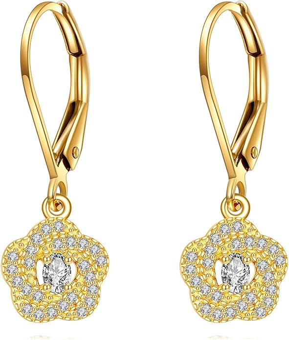 DOVRAN 10K 14K Solid Gold Leverback Earrings for Women Real Yellow Gold Filigree Dangle Earrings Trendy Jewelry Birthday Christmas Gifts for Wife Mom
