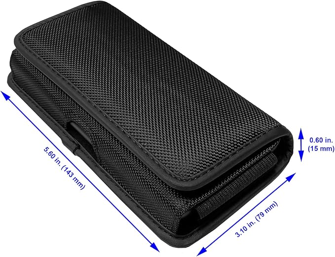 Nylon Cell Phone Holster for Google Pixel 5, Alcatel Insight, Tetra, Verso, Samsung Galaxy S10e, J3, LG Aristo 3/2 - Horizontal Case Canvas Waist Carrying Pouch with Belt Clip/Loops, Black