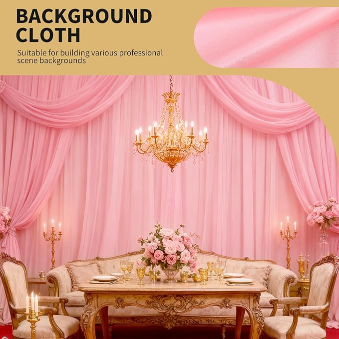 5x10FT Photo Stage Backdrop 2 Panels Curtains Drapes for Photography and Party (Pink)