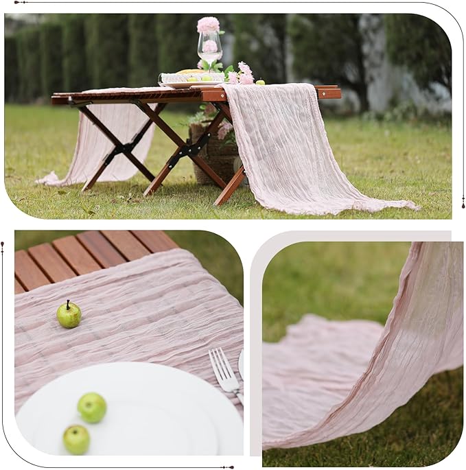 Le courant 10Ft Cheesecloth Table Runner, Rustic Boho Gauze Cheese Cloth Runner Table Runner for Weddings Bridal Baby Shower Birthday Holiday Parties Home Decor, Dusty Pink