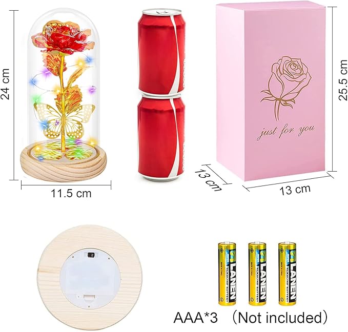 QUNPON Valentines Roses Gifts for Her Women,Valentines Birthday Gifts for Women,Valentine's Day Flowers Gifts for Mom Girlfriend Wife,Red Rose in A Glass Dome Gifts for Valentine Day
