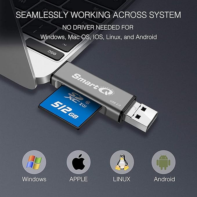 SmartQ C256 Micro SD Card Reader to USB Adapter USB-C and USB A USB Memory Card Reader USB 2.0 Super Speed for MicroSDXC, MicroSDHC, SD, SDXC, SDHC, SD Cards, Works for Windows, Mac OS X, Android