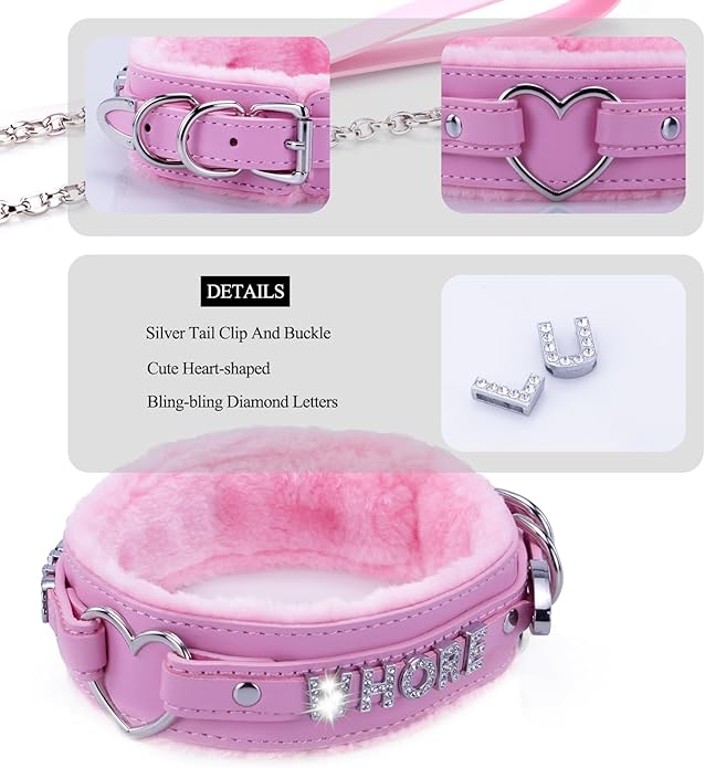 Leather Heart O-ring Collar Necklace for Women, Adjustable Gothic Punk Collar with Letters Soft Furry Choker Jewelry