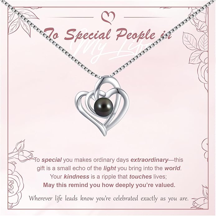 Tahitian Black Pearl 18K White Gold Plated Sterling Silver Heart/Infinity/Four Leaf Clover Pendant Necklace Jewelry Gifts for Women Wife Mom Girlfriend Wedding Birthday Anniversary Christmas