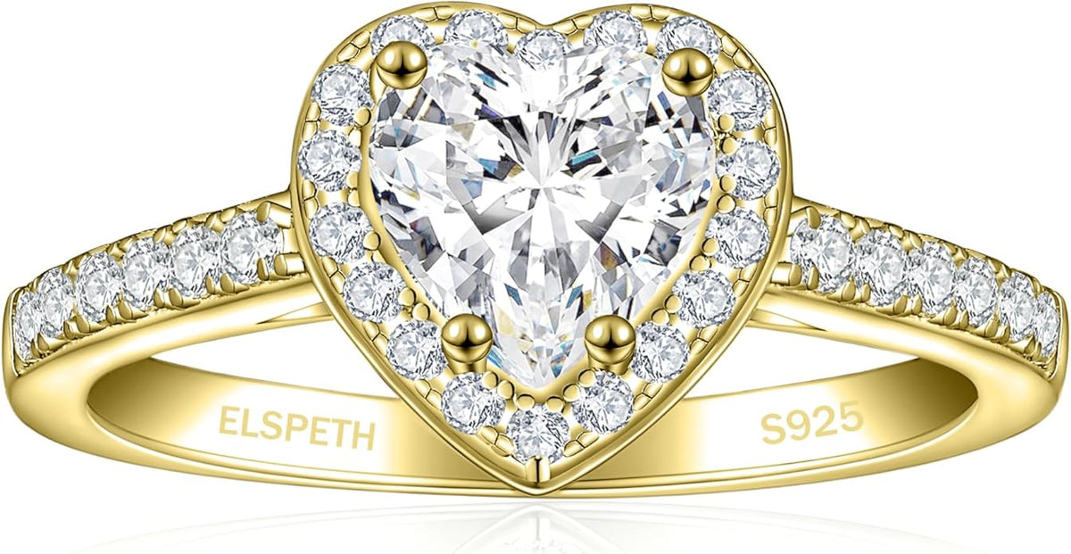 Elspeth 925 Sterling Silver Heart Engagement Ring for Women Heart Cut Cubic Zirconia Promise Ring Size 4-10