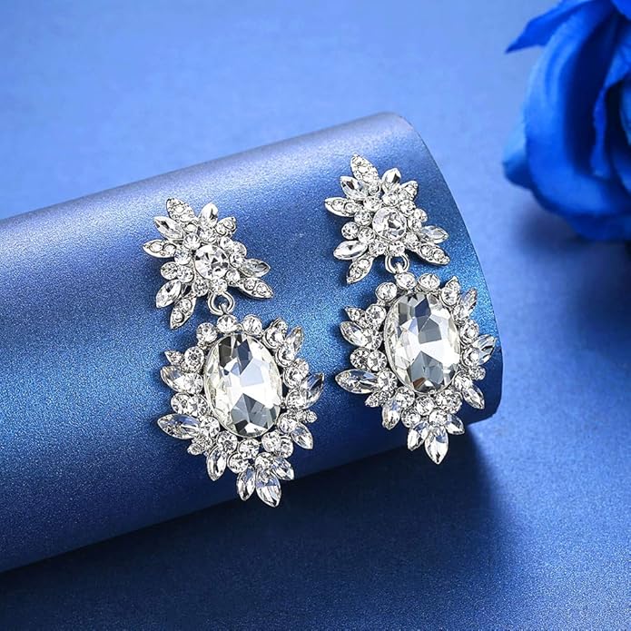 mecresh Flower Teardrop Bridal Wedding Dangle CZ Earrings in Silver/Gold Tone for Women Girl Bride Gift …