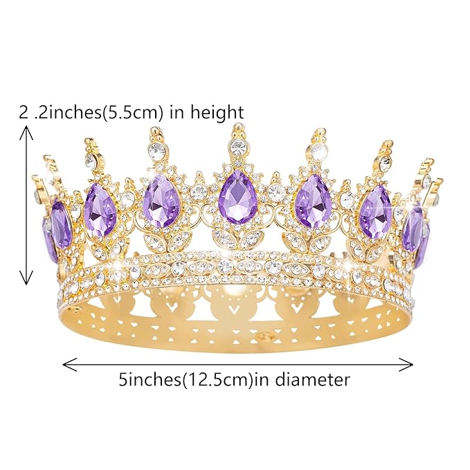 Queen Crown Rhinestone Wedding Crowns and Tiaras for Women Costume Party Hair Accessories Princess Birthday Crown Crystal Bridal Crown (Gold & Purple Crown)
