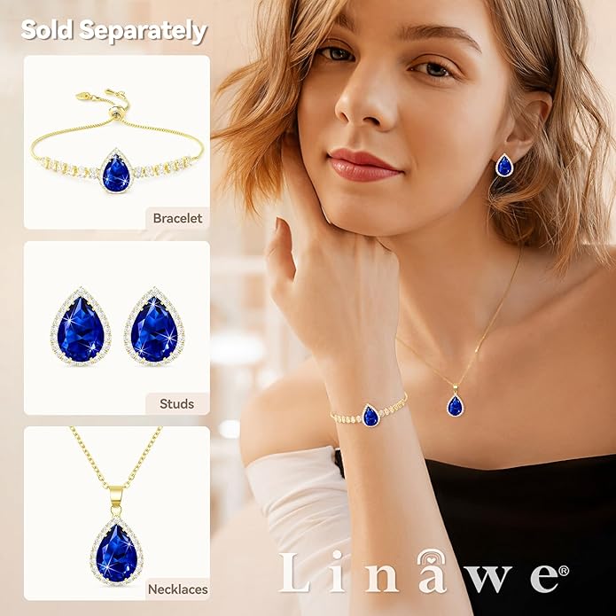Linawe Crystal Imitation Diamond Rhinestone Charm Bracelets for Women, Gold/Silver/Rose Gold Adjustable Chain Bracelet, Teardrop Birthstone Cubic Zirconia Prom Costume Wedding Jewelry