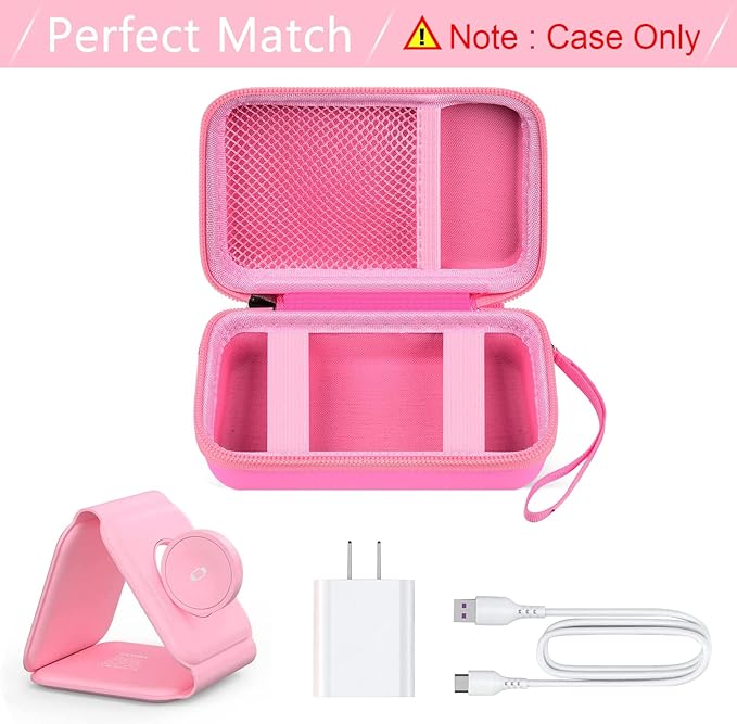 Travel Case for UCOMX for Nano/for Iseyyox/for LISEN/for RTOPS 3 in 1 Wireless Charger, Foldable Magnetic Charging Station Storage Holder Bag for Fast Charge Pad Cable and Adapter, Pink-Box Only