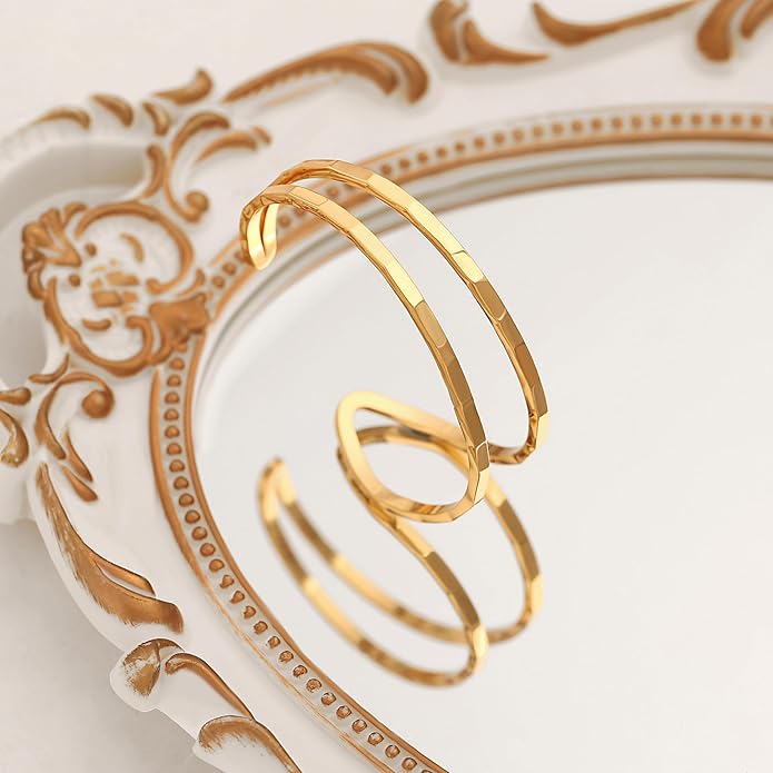 PERNNLA PEARL Dainty Gold Bar Bracelet for Women Simple Delicate Thin Cuff Bangle Hook Bracelet 18K Gold Plated Handmade Minimalist Jewelry