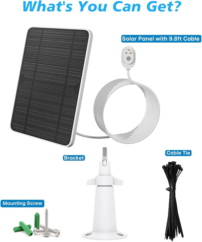 Solar Panel Charger Compatible with Arlo Pro 5S/Pro 4/Pro 3/Pro 3 Floodlight/Ultra/Ultra 2 Camera, 6V 4.5W Solar Panels Charging IP65 Weatherproof w/ 9.8ft Charging Cable Adjustable Wall Mount, 2 Pack