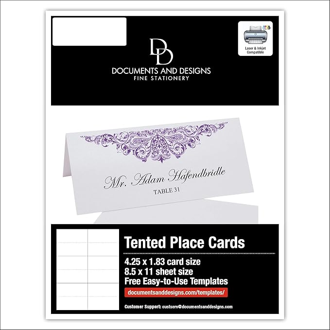 Paisley Printable Place Cards, Purple (Choose Color), Set of 150 (25 Sheets), Laser & Inkjet Printers - Wedding, Party, Dinner, and Special Events - Made in the USA