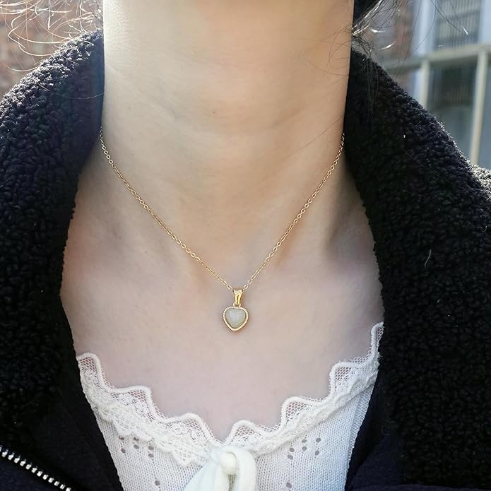Cute Gold Heart Necklace for Women,18k Gold Plated Cubic Zirconia Charm Necklaces,Stainless Steel Women's Heart Stone Pendant Necklace for Women,16-18 Inches Adjustable Chain,Trendy Jewelry Gifts