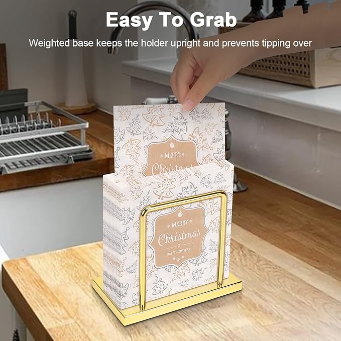 Livabber Napkin Holder, Metal Napkin Storage Modern Freestanding Tissue Paper Dispenser for Table Kitchen Countertop (Metal Base, Gold)
