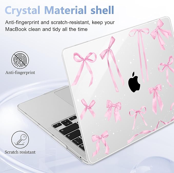 Case for MacBook Pro 13 inch with/Without Touch Bar (2016-2022, M2 A2338 M1 A2289 A2251 A2159 A1989 A1706 A1708), Hard Shell + Keyboard Cover + Dust Plug, Bowknot