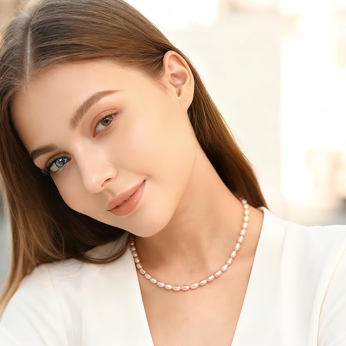 Pearl Necklace for Women, AAA+ Freshwater Cultured Pearl Strand,18 Inch with Sterling Silver Clasp, Elegant Pearls Classic Jewelry Gift for Mother's Day | Christmas | Wedding | Anniversary for Mother Wife Daughter