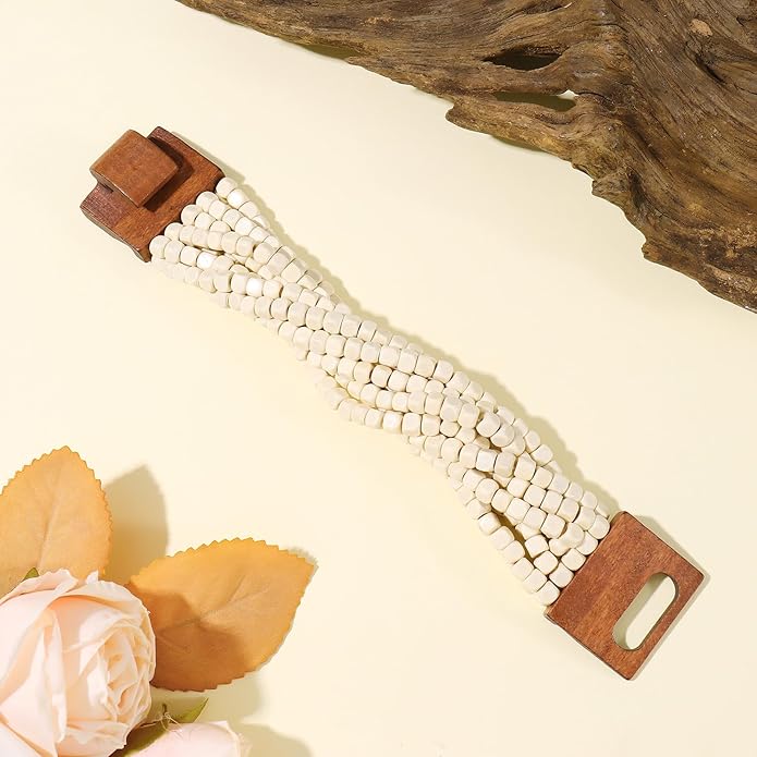 Coiris Boho Bangle Bracelets for Women Wooden Beaded Bracelets Chunky Bohemian Beach Bracelets Jewelry for Women