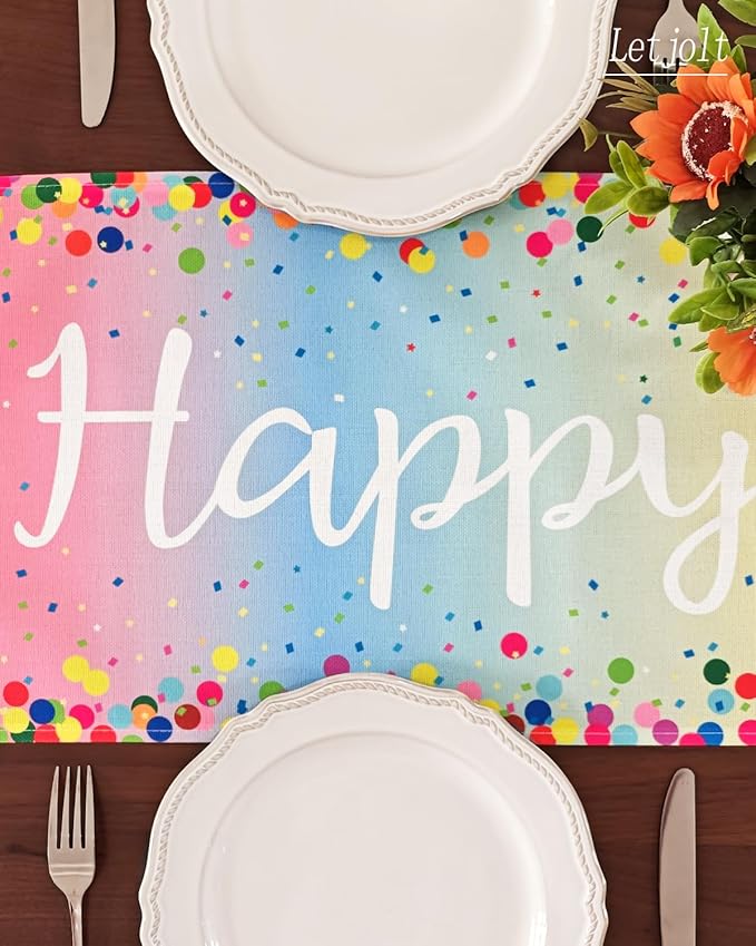 Letjolt Happy Birthday Table Runner 72 Inches Birthday Centerpieces for Tables Birth Day Party Sign Polka Dots Table Decoration, Macarone