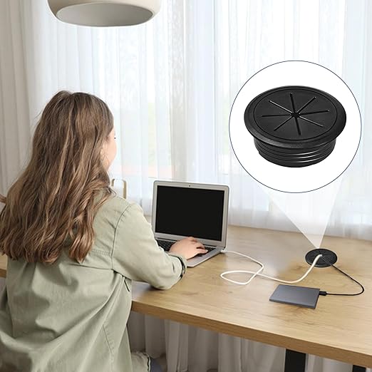 6-Pack Black Desk Grommet Cable Management Kit - 1.97 inch (5cm) Hole Cover,ABS Plastic Grommet Hole Cover Organizer for Office Computer Desk,Hide Cords Neatly