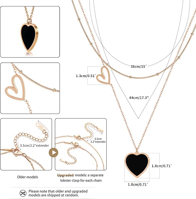 Linawe Layered Choker Heart Pendant Necklace for Women Trendy, Gold/Silver/Rose Gold Chain Stainless Steel Stacked Necklaces, Double Heart Necklace Y2K Preppy Jewelry