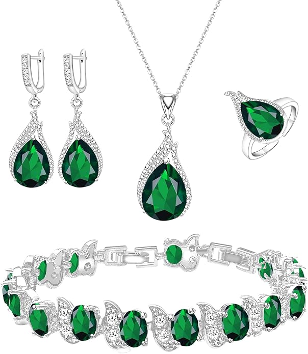 GZWHD Jewelry Set for Women CZ Earrings Necklace Ring Bracelet Set Prom Party Wedding Jewelry Gift for Mother Friend Wife