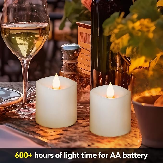 3x3 Flameless Candles Battery Operated with Remote Timer, Last 600 Hours Battery Candles Flickering, White Real Wax Electric LED Candle for Wedding Party, Set of 2