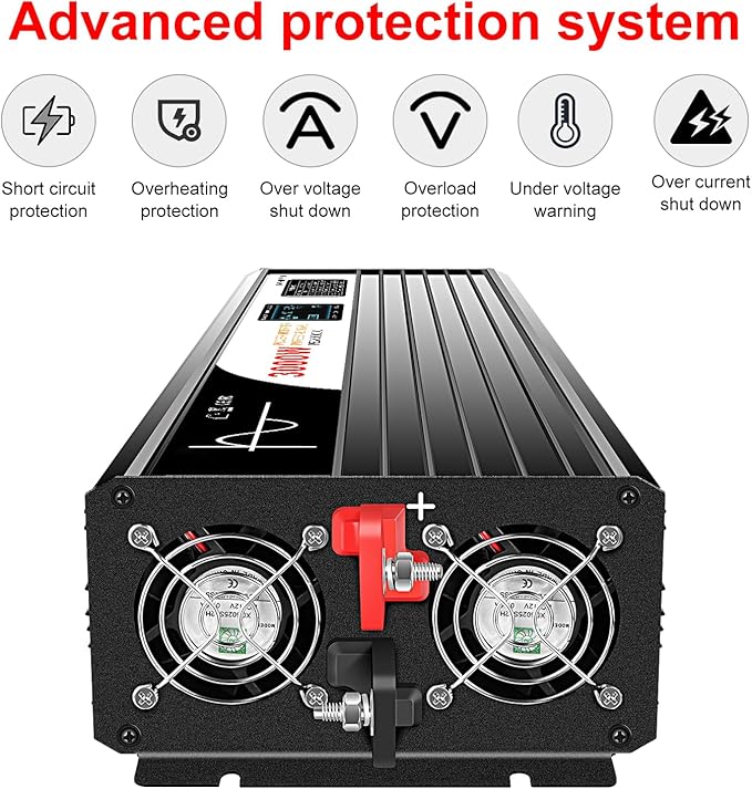 Xijia 3000W (Peak Power 6000W) Pure Sine Wave Inverter DC 72V to AC 120V 60HZ Solar Converter for Home Use car (DC72V (Range 60V-90V) 3000W)