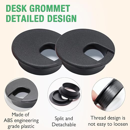 2 Pcs Desk Grommet 1-1/2" / 38 mm, Desk Cord Hole Cover, Cable Grommet ABS Plastic, Desk Hole Grommet for Home & Office Pc, Detachable Cable Cord Organizer-White