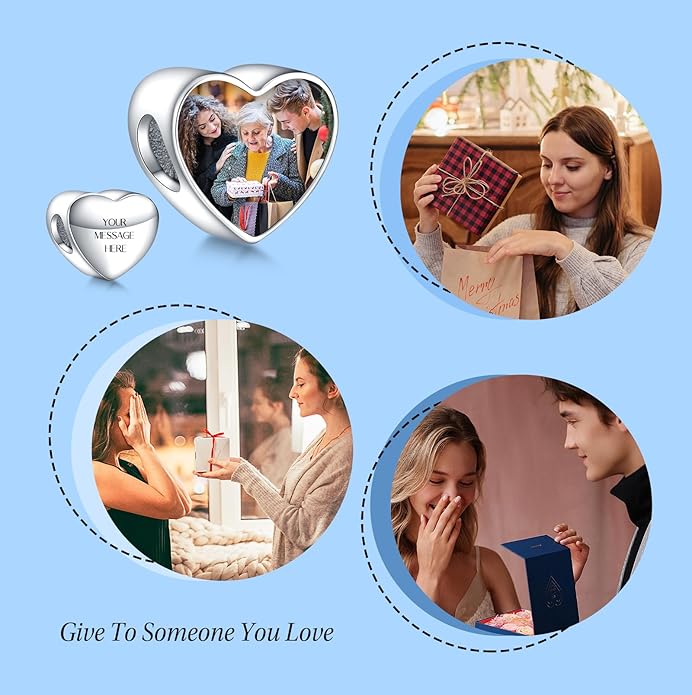 Annmors Personalized Photo Charm for Bracelet Necklaces,925 Sterling Silver Charm Love Heart Shaped Engraved Customize Picture Gift for Birthday Mother's Day Christmas,Bead Charms Jewelry for Women