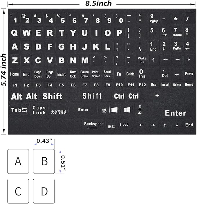 2PCS English Keyboard Stickers Replacement Letters, Full Size Big Letter QWERTY Keyboard Sticker Universal for PC Computer Laptop Desktop, Matte Keyboard Alphabet Stickers