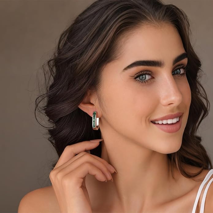 Trendy CZ Gold/Silver Hoop Earrings for Women Square Hypoallergenic chunky gold Hoop Earrings Geometric Minimalist Rectangle Hoops