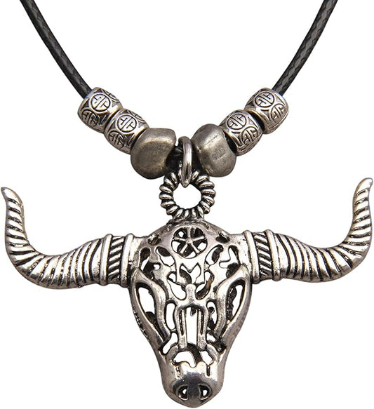 GelConnie Boho Necklaces for Women Vintage Silver Circles Long Pendant Necklace Cowgirl Sweater Necklace Adjustable Leather Choker Necklace for Women