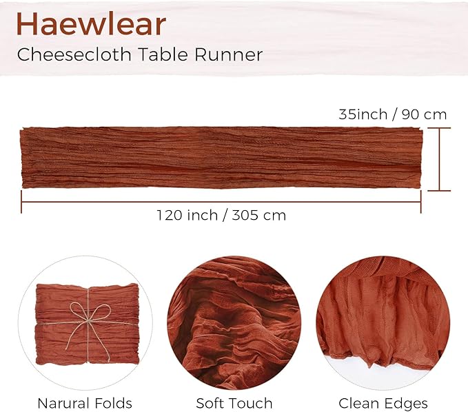 6 Pack Cheesecloth Table Runner 10Ft Boho Gauze Table Runner Cheese Cloth Long Rustic Sheer Table Runner for Wedding Bridal Baby Shower Birthday Party Cake Table Arbor Decorations (Terracotta)