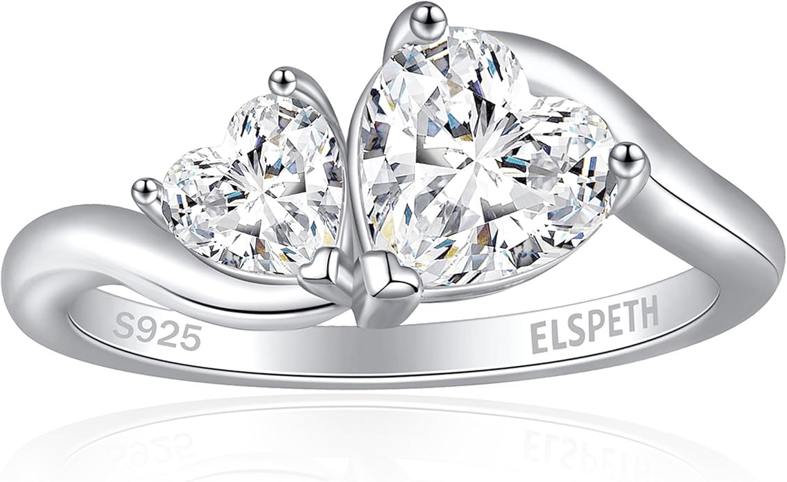 Elspeth 925 Sterling Silver Heart Engagement Ring for Women Heart Cut Cubic Zirconia Promise Ring Size 4-10