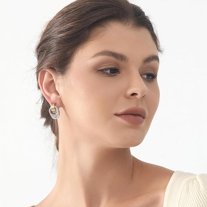 Knot Link Earrings for Women, Chunky Circle Drop Dangle Earrings, Studs Trendy