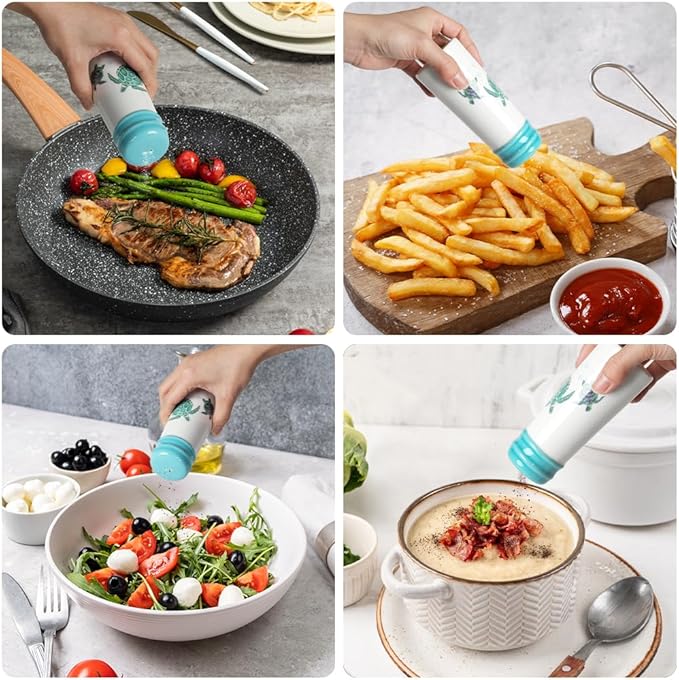 Salt and Pepper Shakers - Farmhouse Turtle Salt and Pepper Shakers Set with Metal Holder & Refill Funnel, Countryside Dining Accessories for Cottage Homes & Outdoor Picnics (Gift Box Ready)