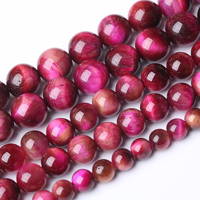 Natural Rose Red Tiger Eye Beads for Jewelry Making Round Loose Stone Beads Semi-Precious DIY Bracelet Necklace 8mm