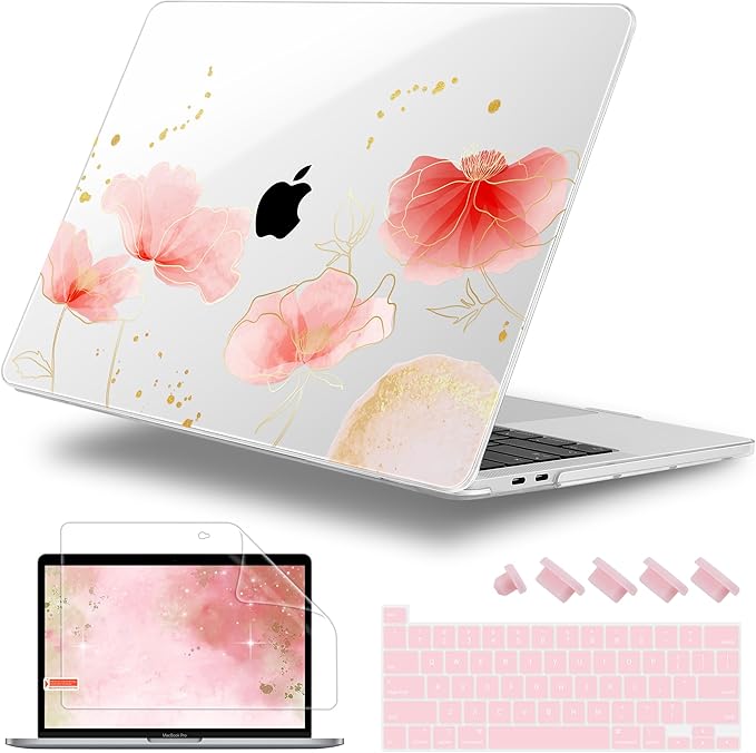 Case for MacBook Pro 13 inch with/Without Touch Bar (2016-2022, M2 A2338 M1 A2289 A2251 A2159 A1989 A1706 A1708), Hard Shell + Keyboard Cover + Dust Plug, Spring Floral