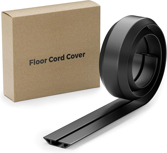 Yecaye 4ft Floor Cord Cover, Cord Covers for Wires on Floor, Floor Cable Mangament, Cable Protector for Organizing and Protecting Wires on Floor, Cord Hider Cable Cavity W0.55in H0.27in Black