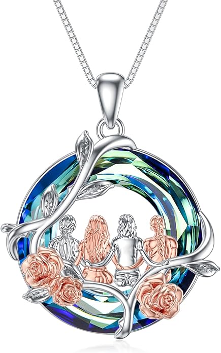 TOUPOP Sisters Gifts from Sister Necklace Sterling Silver Rose Flower with Crystal Jewelry Valentines Day Birthday Gifts for Women Best Friend Friendship